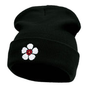 Korean Hibiscus Embroidered 12 Inch Long Knitted Beanie