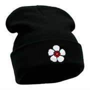 Korean Hibiscus Embroidered 12 Inch Long Knitted Beanie