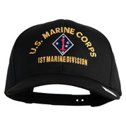 U.S. Marine Corps 1st Marine Division Embroidered Solid Cotton Twill Pro Style Cap - Black OSFM