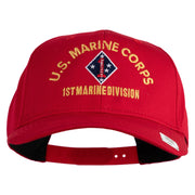 U.S. Marine Corps 1st Marine Division Embroidered Solid Cotton Twill Pro Style Cap - Red OSFM