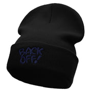 Back Off Phrase Embroidered 12 Inch Long Knitted Beanie