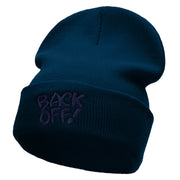 Back Off Phrase Embroidered 12 Inch Long Knitted Beanie