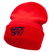 Back Off Phrase Embroidered 12 Inch Long Knitted Beanie