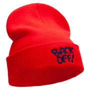 Back Off Phrase Embroidered 12 Inch Long Knitted Beanie