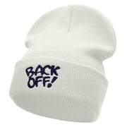 Back Off Phrase Embroidered 12 Inch Long Knitted Beanie