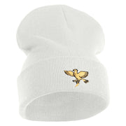 The Legendary Thunderbird Logo Embroidered 12 Inch Long Knitted Beanie - White OSFM