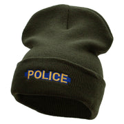 Police Blue Line Embroidered 12 Inch Solid Long Beanie Made in USA