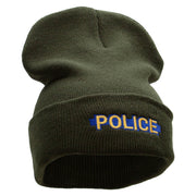 Police Blue Line Embroidered 12 Inch Solid Long Beanie Made in USA