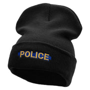 Police Blue Line Embroidered 12 Inch Solid Long Beanie Made in USA