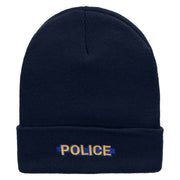 Police Blue Line Embroidered 12 Inch Solid Long Beanie Made in USA