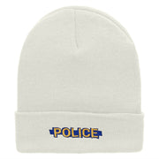 Police Blue Line Embroidered 12 Inch Solid Long Beanie Made in USA