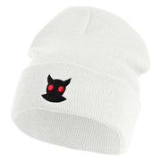 Mothman Head Logo Embroidered 12 inch Acrylic Blank Cuff Long Beanie - White OSFM