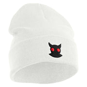 Mothman Head Logo Embroidered 12 inch Acrylic Blank Cuff Long Beanie - White OSFM