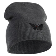 Mothman Silhouette Symbol Embroidered 8 Inch Knitted Short Beanie - Dark Grey OSFM