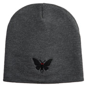 Mothman Silhouette Symbol Embroidered 8 Inch Knitted Short Beanie - Dark Grey OSFM