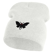 Mothman Silhouette Symbol Embroidered 8 Inch Knitted Short Beanie - White OSFM