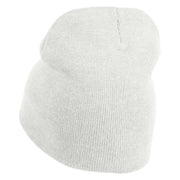 Mothman Silhouette Symbol Embroidered 8 Inch Knitted Short Beanie - White OSFM