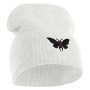 Mothman Silhouette Symbol Embroidered 8 Inch Knitted Short Beanie - White OSFM