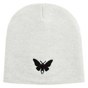 Mothman Silhouette Symbol Embroidered 8 Inch Knitted Short Beanie - White OSFM