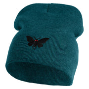 Mothman Silhouette Symbol Embroidered 8 Inch Knitted Short Beanie - Turquoise OSFM