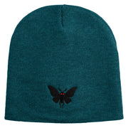 Mothman Silhouette Symbol Embroidered 8 Inch Knitted Short Beanie - Turquoise OSFM