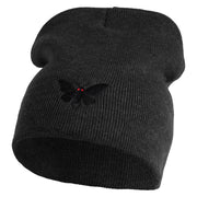 Mothman Silhouette Symbol Embroidered 8 Inch Knitted Short Beanie - Black OSFM