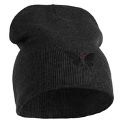 Mothman Silhouette Symbol Embroidered 8 Inch Knitted Short Beanie - Black OSFM