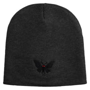Mothman Silhouette Symbol Embroidered 8 Inch Knitted Short Beanie - Black OSFM