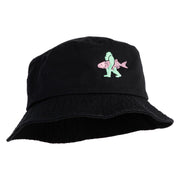 Bigfoot Carrying Fish Design Embroidered Unisex Multipurpose Crushable Cotton Twill Bucket Hat - Black M