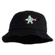 Bigfoot Carrying Fish Design Embroidered Unisex Multipurpose Crushable Cotton Twill Bucket Hat - Black M