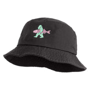 Bigfoot Carrying Fish Design Embroidered Unisex Multipurpose Crushable Cotton Twill Bucket Hat - Charcoal M
