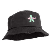 Bigfoot Carrying Fish Design Embroidered Unisex Multipurpose Crushable Cotton Twill Bucket Hat - Charcoal M