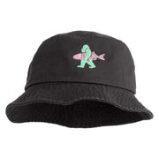 Bigfoot Carrying Fish Design Embroidered Unisex Multipurpose Crushable Cotton Twill Bucket Hat - Charcoal M
