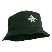 Bigfoot Carrying Fish Design Embroidered Unisex Multipurpose Crushable Cotton Twill Bucket Hat - Dark Green M