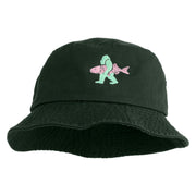 Bigfoot Carrying Fish Design Embroidered Unisex Multipurpose Crushable Cotton Twill Bucket Hat - Dark Green M