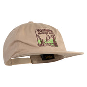 Yosemite National Park Fishing Bigfoot Embroidered 5 Panel Cotton High Profile Flat Bill Unstructured Cap - Khaki OSFM