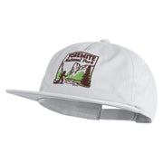 Yosemite National Park Fishing Bigfoot Embroidered 5 Panel Cotton High Profile Flat Bill Unstructured Cap - White OSFM