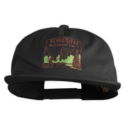 Yosemite National Park Fishing Bigfoot Embroidered 5 Panel Cotton High Profile Flat Bill Unstructured Cap - Black OSFM