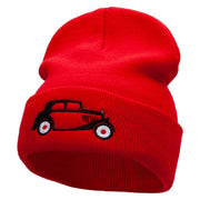 Vintage Vehicle Embroidered 12 Inch Long Knitted Beanie