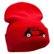 Vintage Vehicle Embroidered 12 Inch Long Knitted Beanie