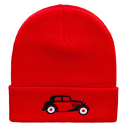 Vintage Vehicle Embroidered 12 Inch Long Knitted Beanie