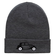 Vintage Vehicle Embroidered 12 Inch Long Knitted Beanie