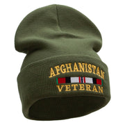 Afghanistan War Ribbon Embroidered 12 Inch Solid Knit Cuff Long Beanie Made in USA