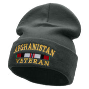 Afghanistan War Ribbon Embroidered 12 Inch Solid Knit Cuff Long Beanie Made in USA