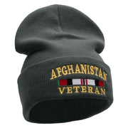 Afghanistan War Ribbon Embroidered 12 Inch Solid Knit Cuff Long Beanie Made in USA