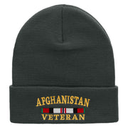 Afghanistan War Ribbon Embroidered 12 Inch Solid Knit Cuff Long Beanie Made in USA