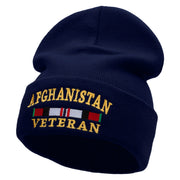 Afghanistan War Ribbon Embroidered 12 Inch Solid Knit Cuff Long Beanie Made in USA