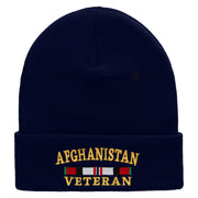 Afghanistan War Ribbon Embroidered 12 Inch Solid Knit Cuff Long Beanie Made in USA