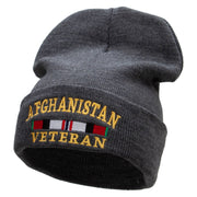 Afghanistan War Ribbon Embroidered 12 Inch Solid Knit Cuff Long Beanie Made in USA