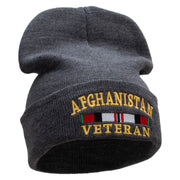 Afghanistan War Ribbon Embroidered 12 Inch Solid Knit Cuff Long Beanie Made in USA